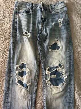 Aeropostale Men's Light Blue Distressed Skinny Jeans